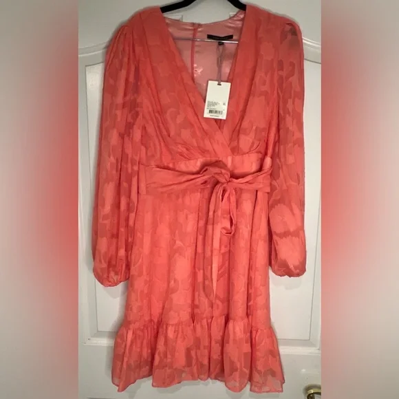 Alex Marie Coral Long Sleeve TieWaist VNeck Tiered Dress Women’s SZ 8 MSRP $158 - Picture 3 of 11